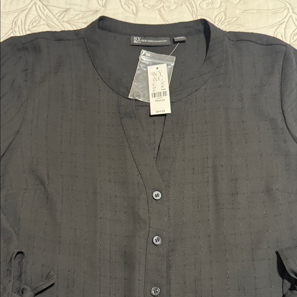 NY & Co Black Button-Up Blouse new